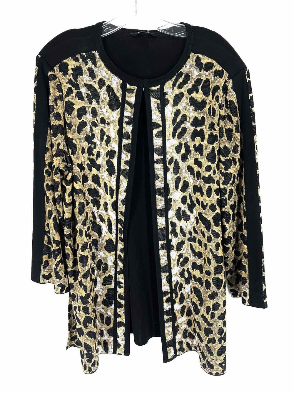 Misook Size XL Bk/Br/Wh Animal Print Knit Designer Cardigan